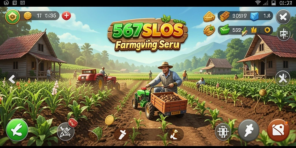 Tampilan gameplay <strong>567SLOTS</strong> yang menarik dengan aktivitas pertanian nyata.