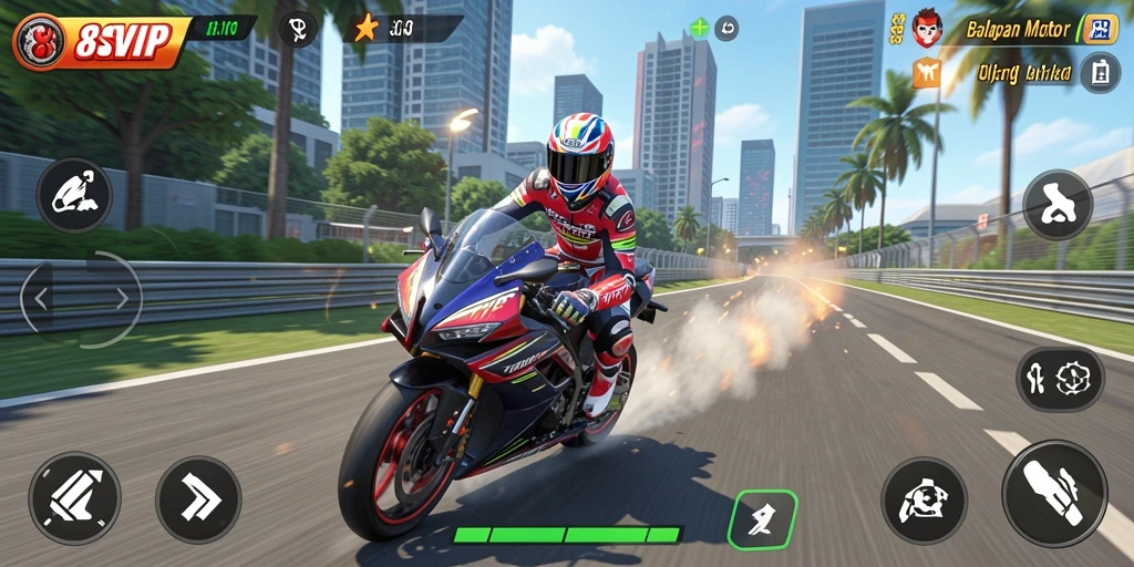 Tampilan gameplay balapan motor yang seru dan penuh aksi.