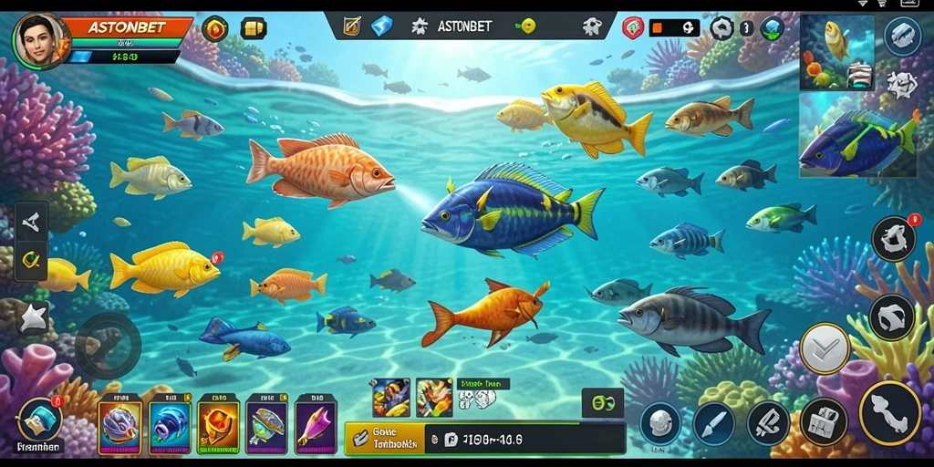 Tampilan gameplay <strong>ASTONBET</strong> menunjukkan aksi menembak ikan yang seru.