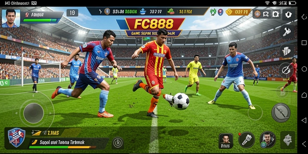 Gameplay FC888 menampilkan pertandingan sepak bola yang mendebarkan.