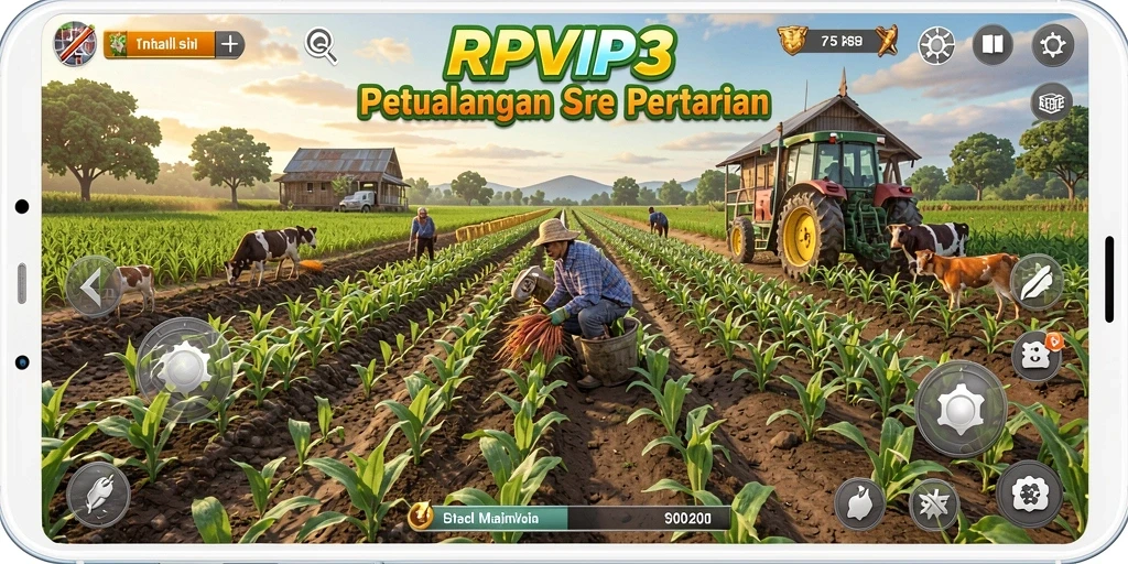 Screenshot gameplay RPVIP3 menampilkan aktivitas pertanian yang seru dan interaksi dengan lingkungan.