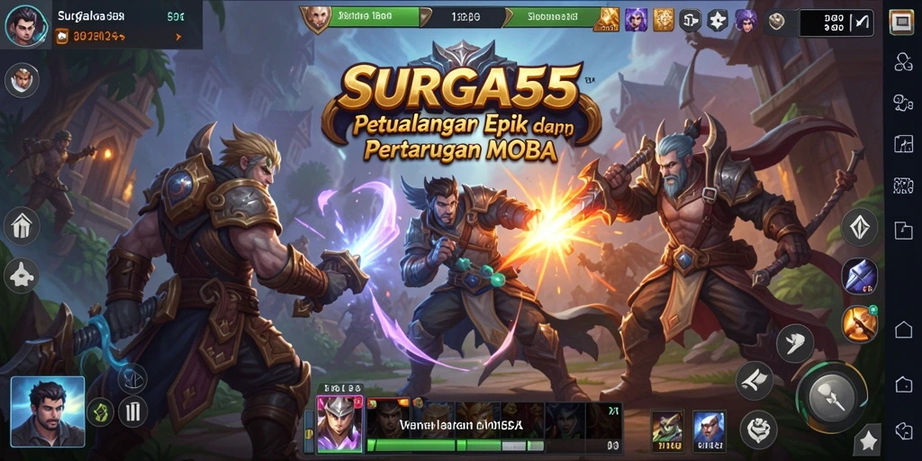Tampilan utama SURGA55 dengan aksi gameplay MOBA yang intens.