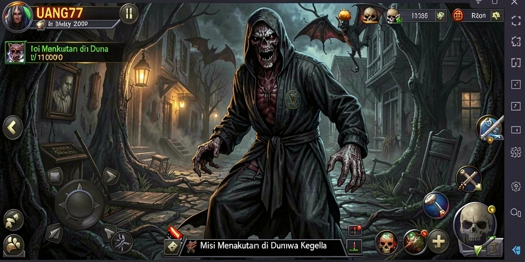 Gameplay UANG77 dengan suasana menyeramkan dan menegangkan.