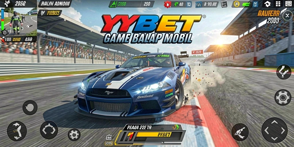 Tampilan gameplay YYBET dengan aksi balapan intens dan mobil yang berpenampilan menarik.